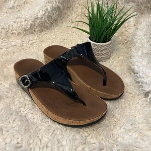 clearance FitFlop Gracie Leather Toe-Post Sandals Black Thongs Shoes Size 9
